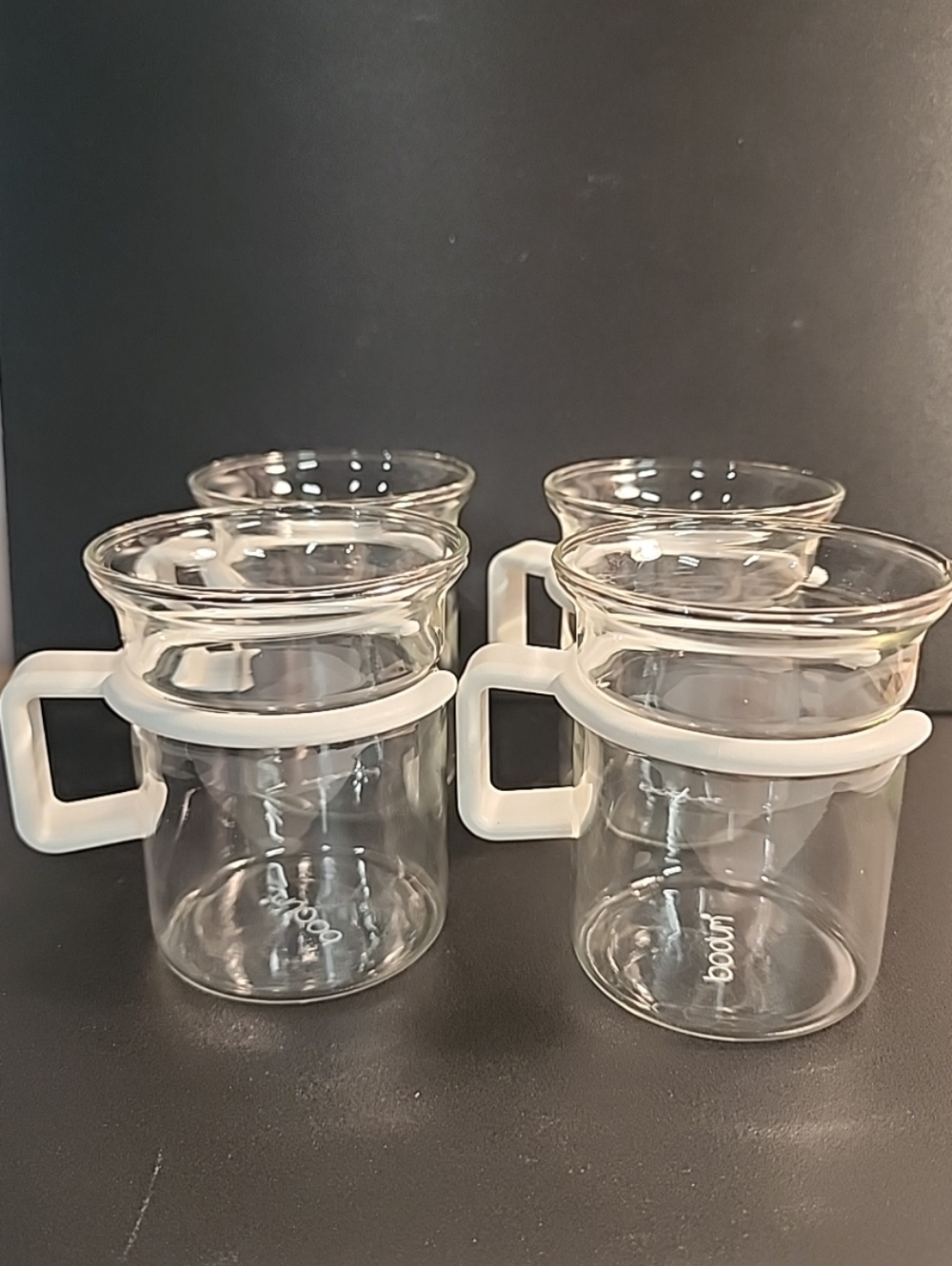 BODUM Bistro Glass Mug Set of 4 White Handle Coffee Espresso Tea Cup Picard